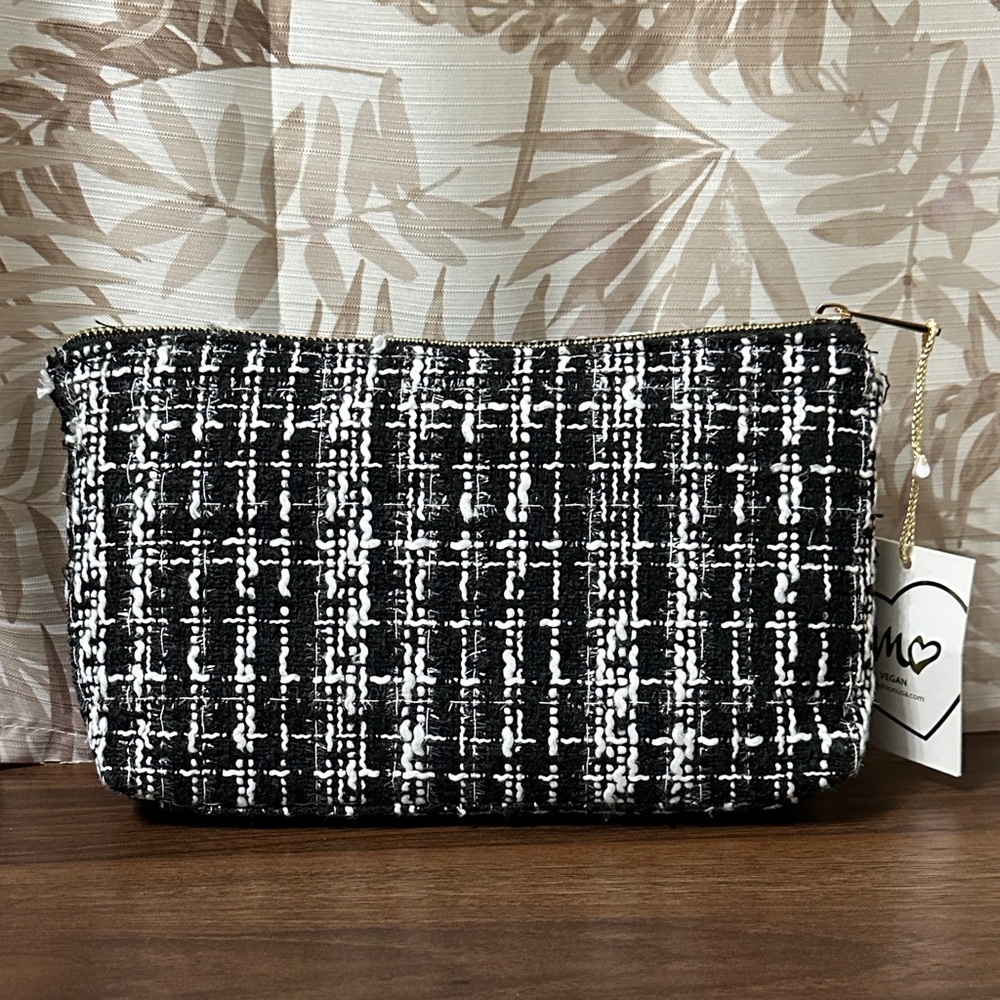 Chic Black and White Tweed Cosmetic Bag